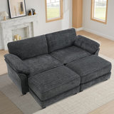 Modern Stylish Chenille Fabric Upholstered Modular Sectional Sofa with a Loveseat and 2 Ottomans