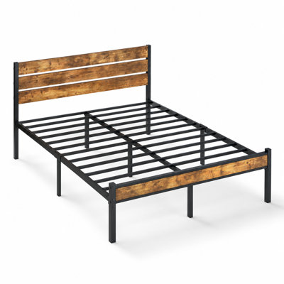 King Size Bed Frame with Wood Headboard, Heavy Duty Metal Platform Bed with Under Bed Storage, Reinforced Frame with Sturdy Slats