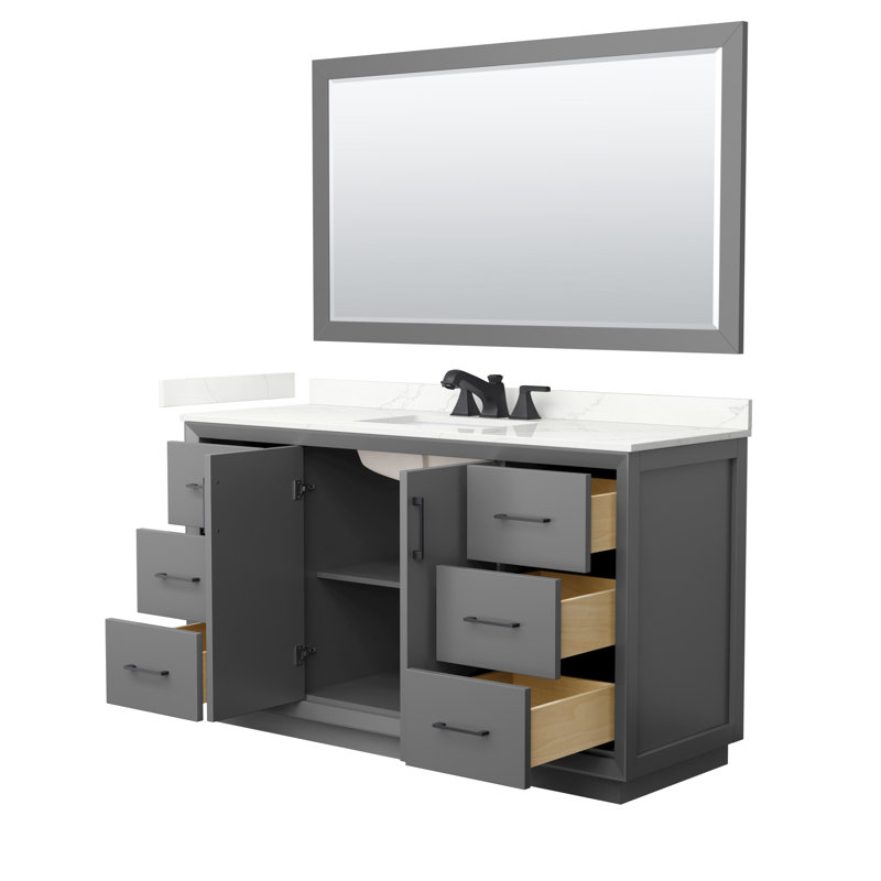 Strada 60'' W Single Vanity, Dark Gray, Giotto Quartz, Brushed Nickel