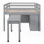 Lit mezzanine double avec bureau rétractable 4 tiroirs, fabrication en bois massif-975022755