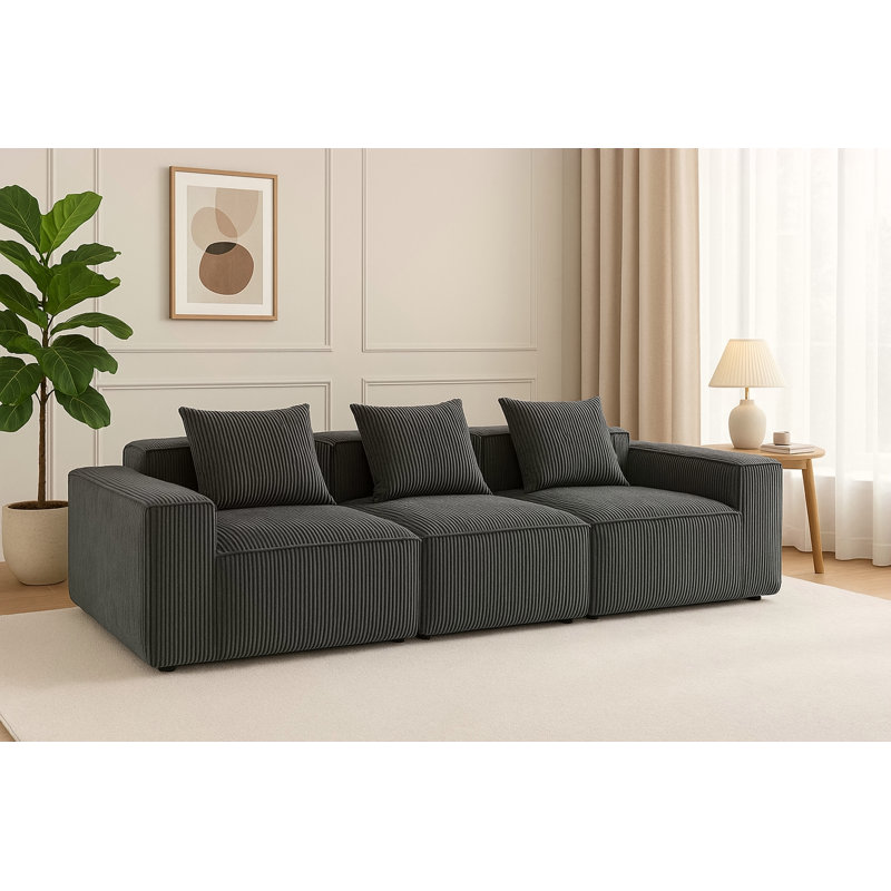 Canapé modulaire à compression avec tissu luxueux en velours côtelé, librement combinable pour un confort multi-personnes et des espaces de vie élégants