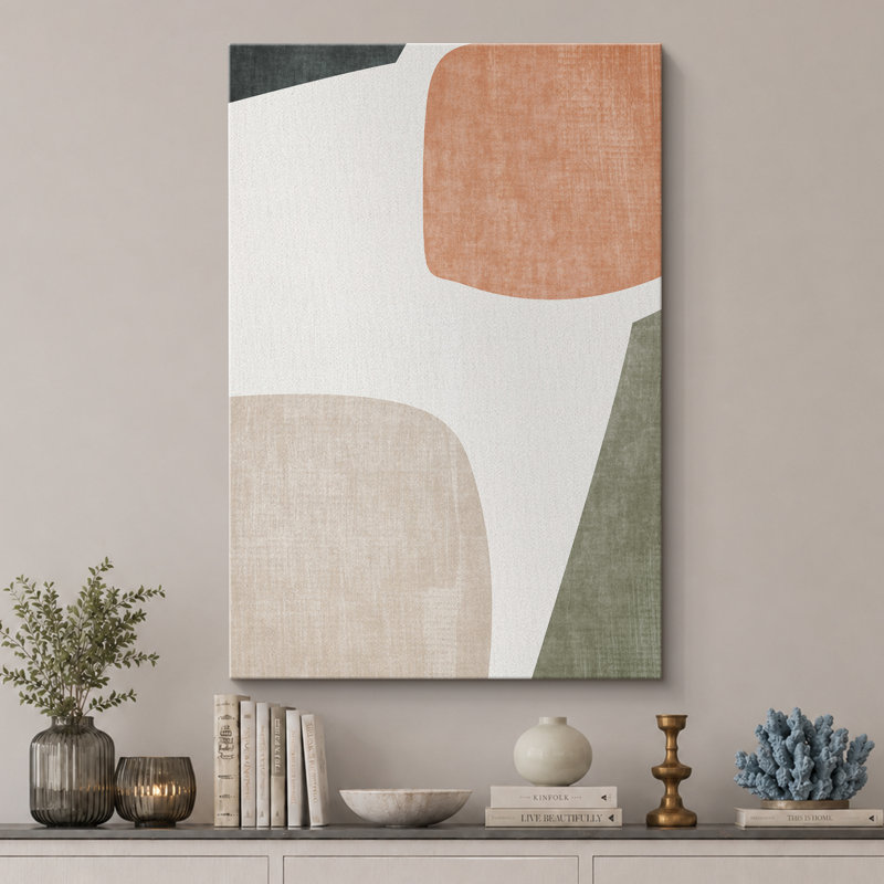 Forme de milieu de siècle «Œuvre de blocs de couleurs abstraites discrètes, images murales neutres et vibrantes, art mural impression sur toile encadrée»