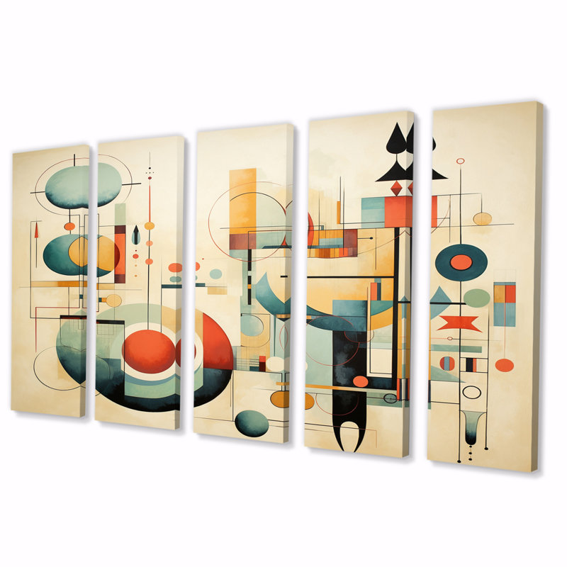 Distant Galaxies Midcentury Elegant Retro IV - Art mural moderne sur toile Midcentury - 5 panneaux égaux