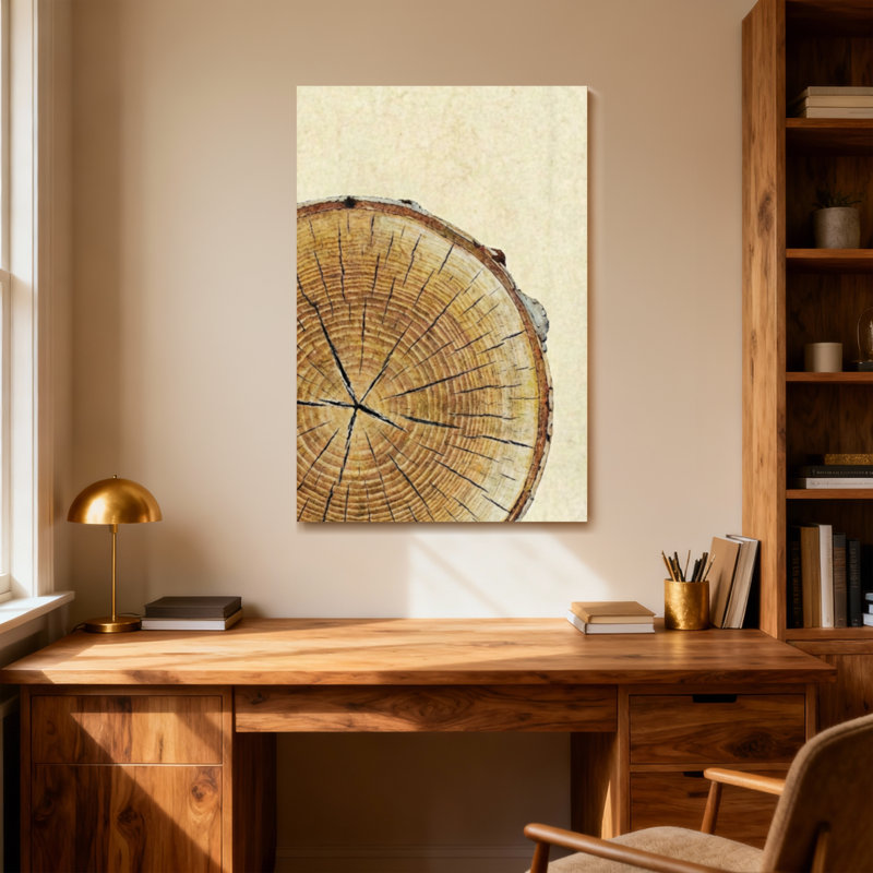 Plantes et fleurs, motif d'anneau d'arbre sur toile, H 18 po x l 12 po