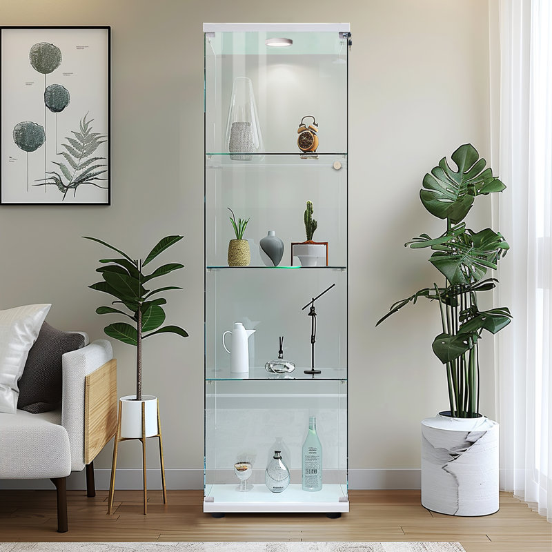 Vitrine en verre avec lumières Kyas, Blanc