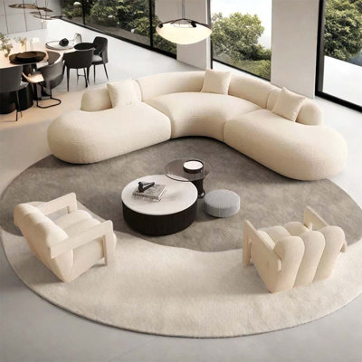 White lamb fleece curved sofa coffee table combina