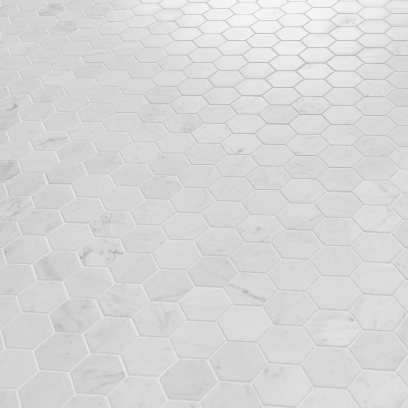 Carrara 1x6 Stacked Honed Marble Mosaic Floor and Wall Tile, 1.88" W x 1.88" L, Honed, Honeycomb