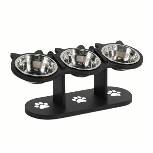 Bols pour chats surélevés pour chats d'intérieur, bols à chat surélevés, bol pour animaux à hauteur réglable avec tablette noire, 3 bols à chat surélevés en acier inoxydable avec ensemble de bols pour chat et eau inclinés à 15 °