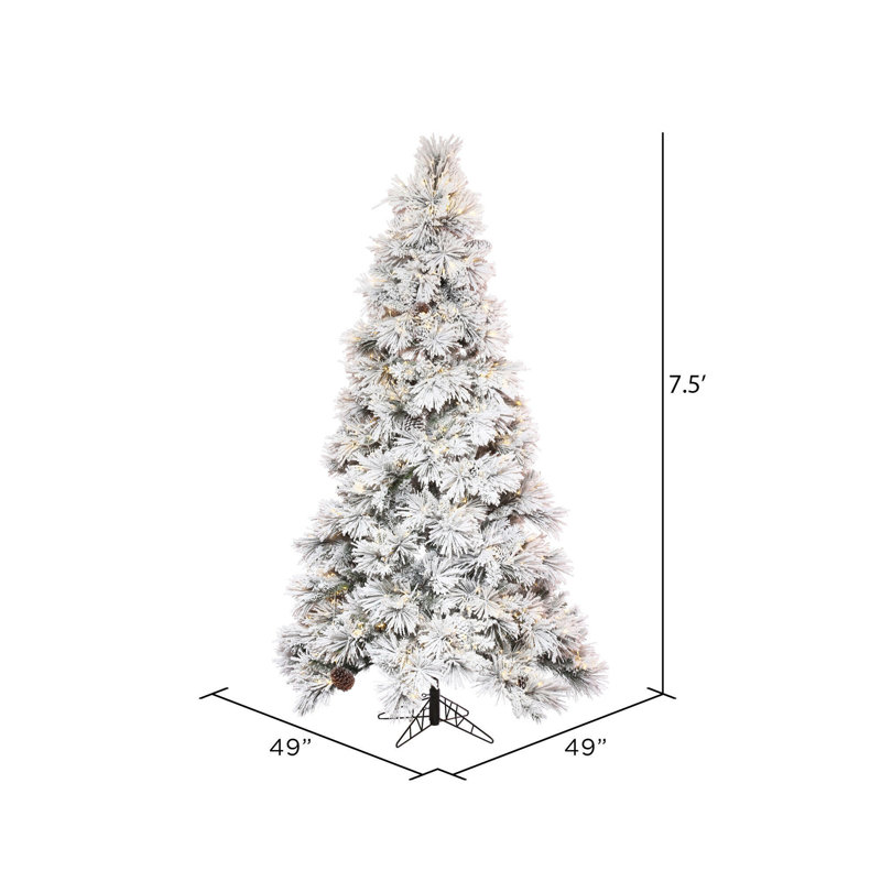 Atka Flocked Artificial Christmas Tree with LED Clear/White Lights with Stand, 7.5' H