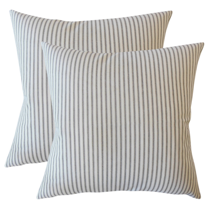 Striped Feather Reversible Throw Pillow, Navy