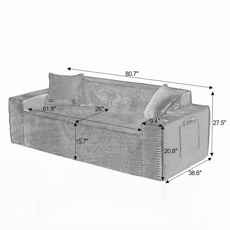 Aucun assemblage requis, canapé moderne pour les salons, les appartements et les bureaux compacts, 80.7" W, Tissu chameau