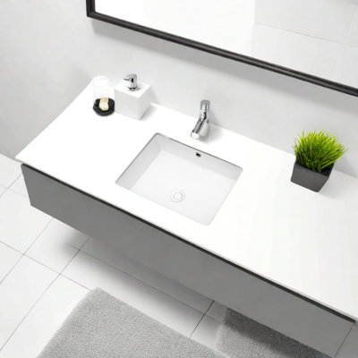 Lavabo de salle de bain rectangulaire en céramique blanche à encastrer sous plan, 22 po x 15,5 po, avec trop-plein, bonde de 1,75 po, certifié UPC, pour salles de bain modernes