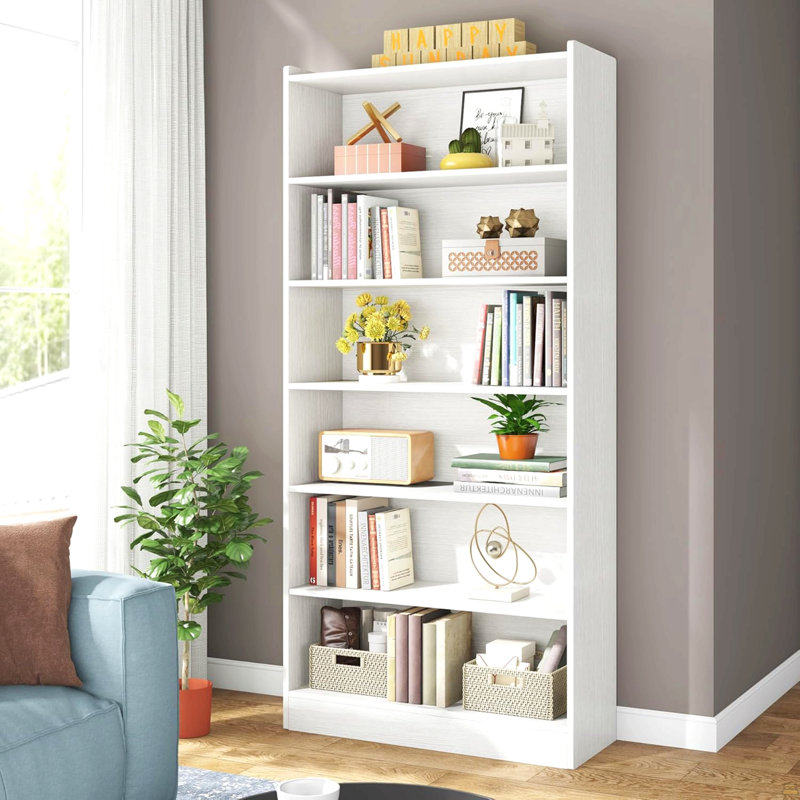 Bibliothèque moderne blanche 78 "à 7 niveaux avec rangement pour le salon, le bureau, la chambre à coucher