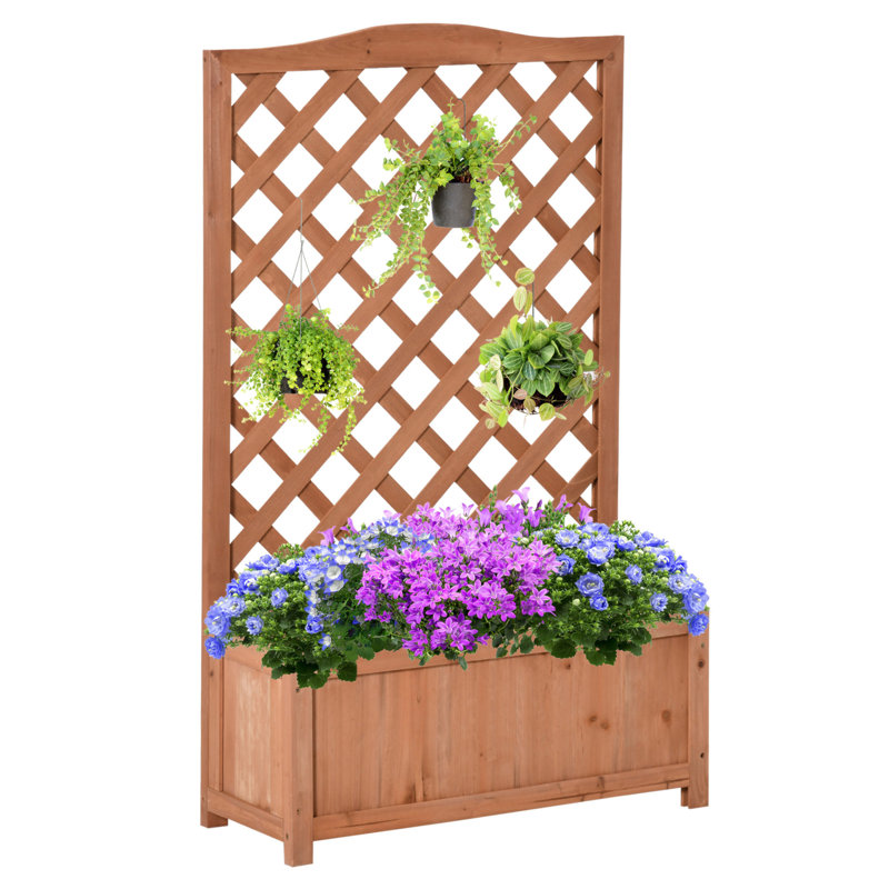 Lit de jardin surélevé en bois avec treillis Outsunny, pot à fleurs de 46 po, pour cultiver des légumes, des herbes et des fleurs pour la cour, le patio,