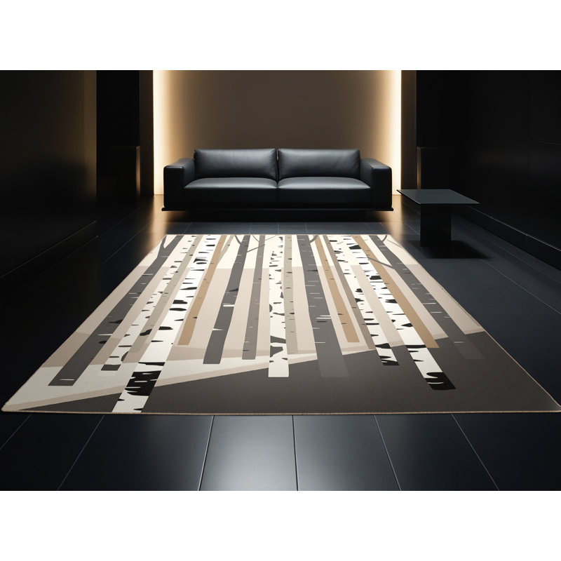 Tapis rayé beige lavable à la machine Ottavio, 7 x 9