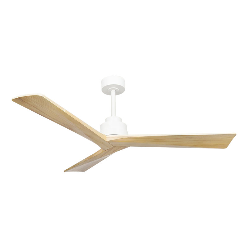 52" Wood Ceiling Fan NO Light, White, Natural Wood