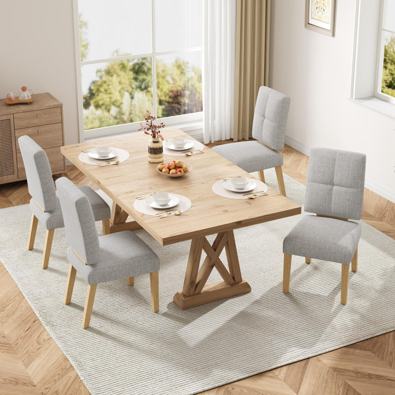 Alesana 18.9" W Linen Blend Upholstered Solid Wood Dining Chairs (Set of 4), 4, Gray