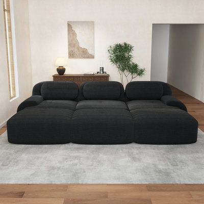 Three-Seat Modular Sofa With 3 Ottomans Corduroy Boneless Fabric 32D High-Resilience Sponge Living Rooms Media Rooms