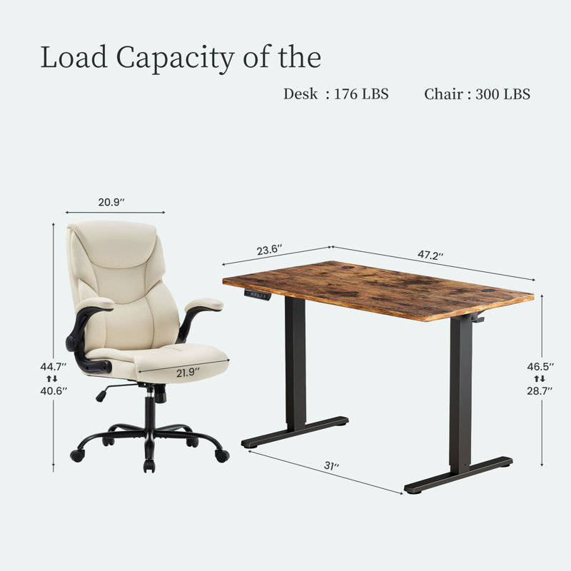 Ensemble de bureau pour travailler debout et à hauteur réglable avec fauteuil de direction, Brun rustique / noir