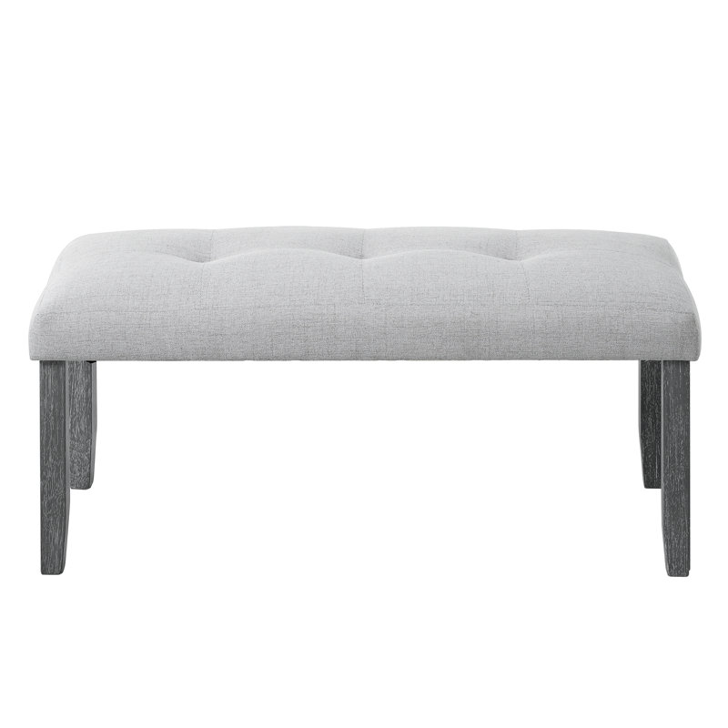 Banc rembourré avec siège rembourré et pieds en bois massif, Gris