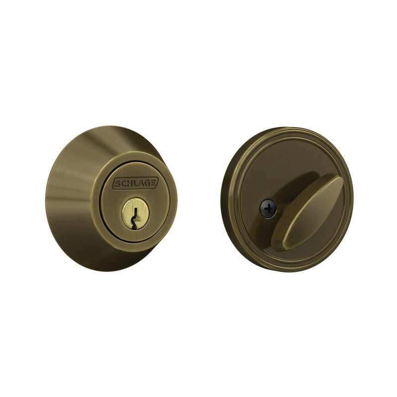 J Series Single Cylinder Deadbolt with Rosette, Antique Brass, Yes