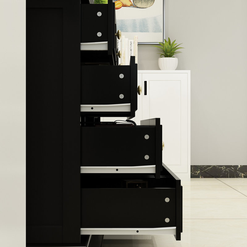 Eltion 63” Wide Standard 12 Drawer TV Stand With Metal Slides & 6 Legs, Black