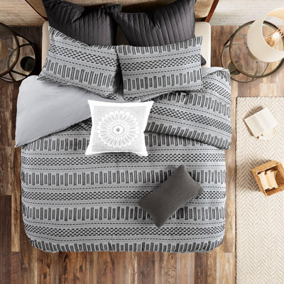 Édredon très grand / très grand en coton gris / noir avec taies décoratives l 20 po x L 36 po