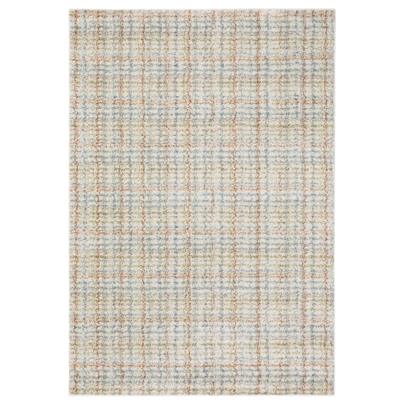 Genesis Distressed Plaid Blue/Rust Area Rug, Rectangle 5'3" x 7'