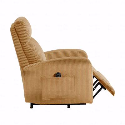 Contemporary With Power Lift Function Chair With Recliner Function 1Pc Yellow Plush Corduroy Upholstery Comfort Side Pocket Plywood Living Room Furniture