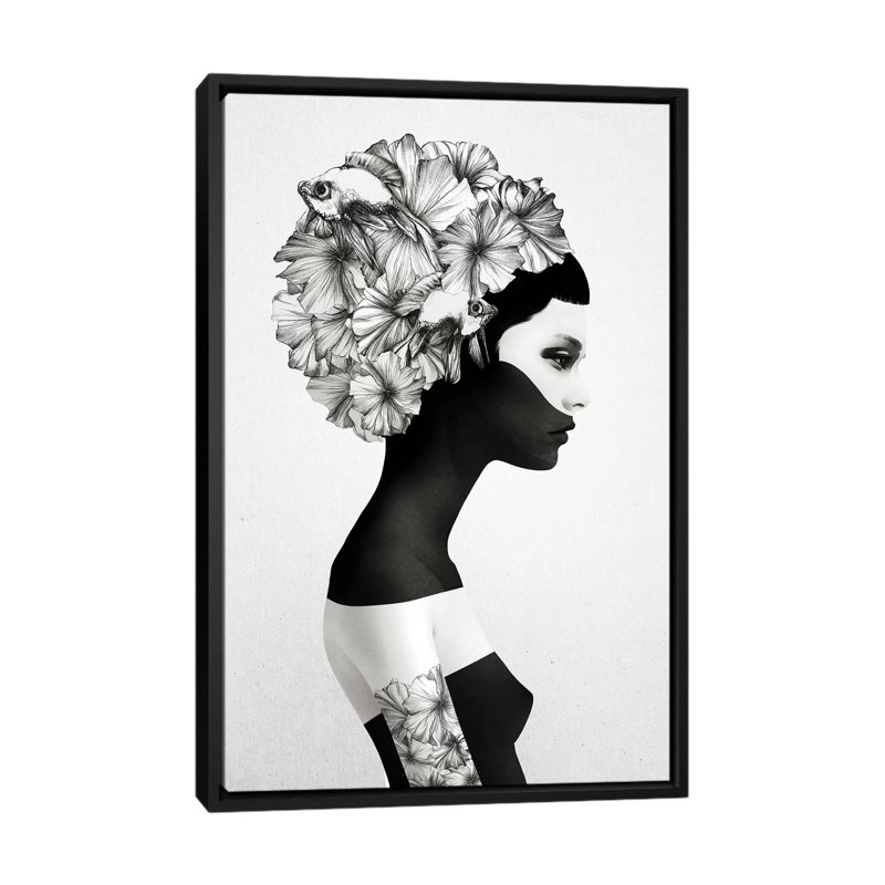 « marianna », impression sur toile tendue, H 26 po x l 18 po x P 1,5 po, Toile avec cadre noir, Pas de tapis