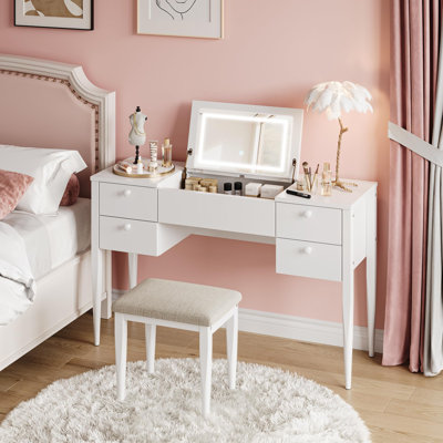 Coiffeuse à plateau rabattable avec miroir et coiffeuse à maquillage