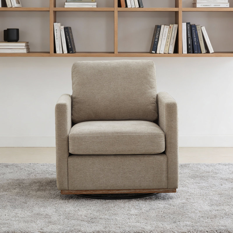 30.5" W Upholstered Comfy Swivel Club Chair, Taupe