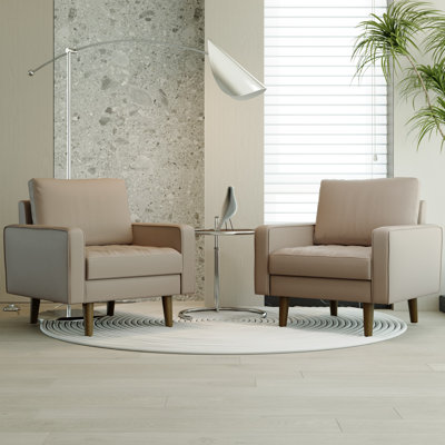 Bridgeview 32" Square Arm Accent Chair, Sofa Chair, Beige Set of 2
