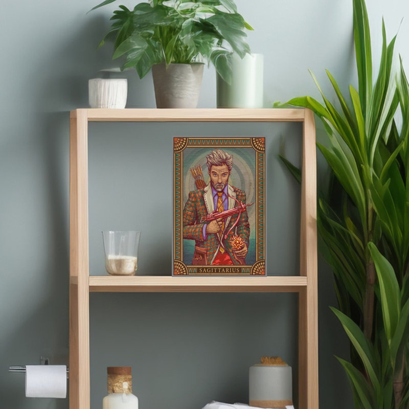 Affiche murale représentant un élégant Sagittaire, archer, aux couleurs rétro et vintage, avec des fleurs., H 18 po x l 12 po