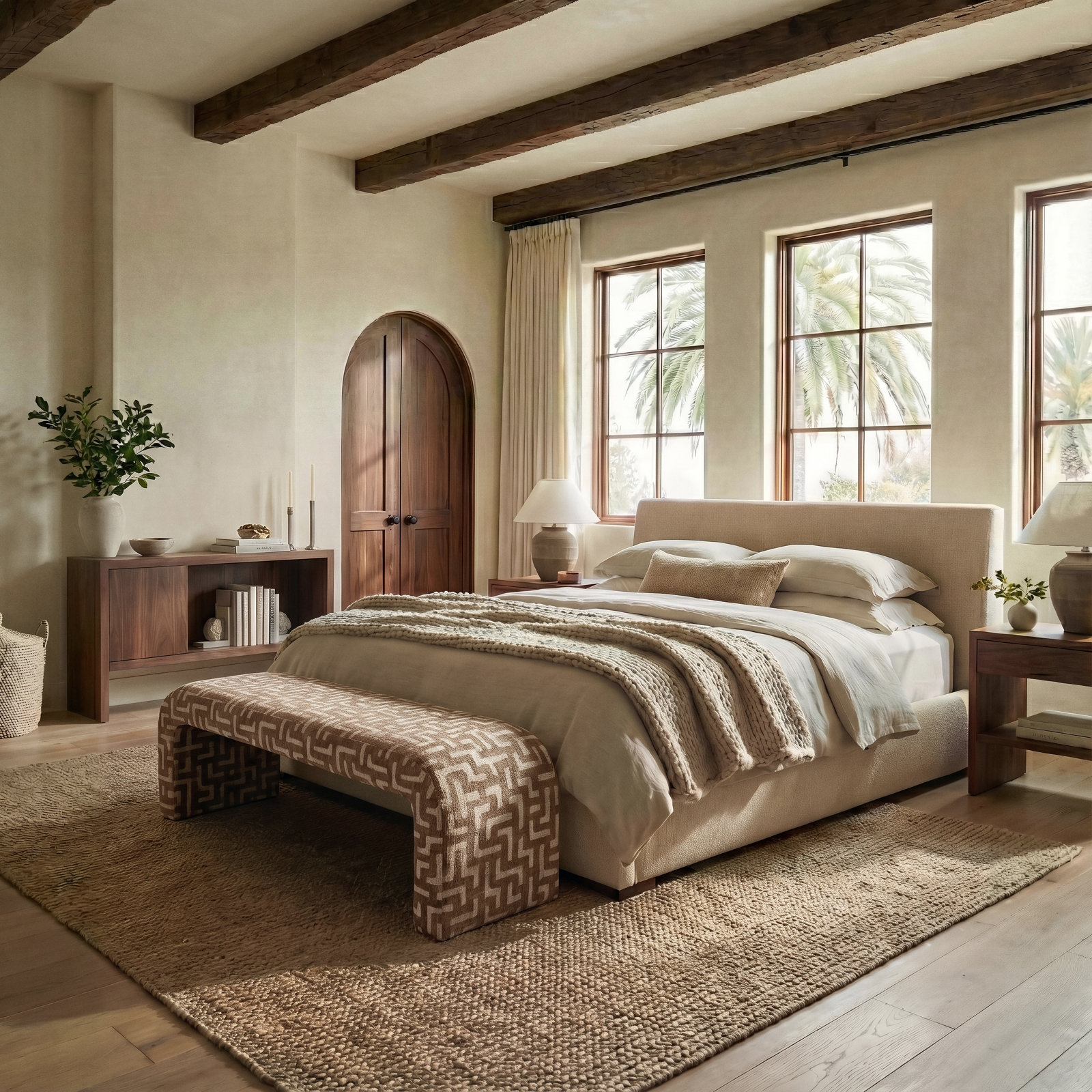 Daine 62" Linen Bedroom Bench, Brown Chenille Abstract