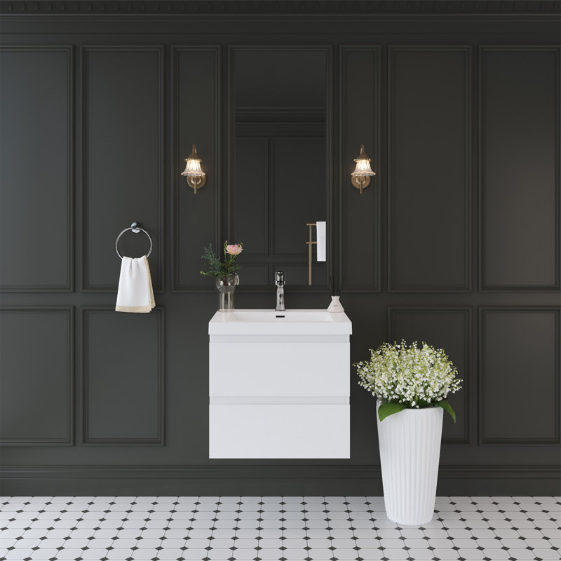 24" Floating Bathroom Vanity With Sink, Glossy White, 24"