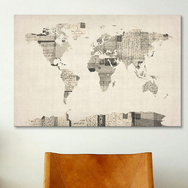 «Carte postale du monde rétro» par Michael Tompsett, impression sur toile, H 18 po x l 26 po x P 1,5 po, Pas de tapis