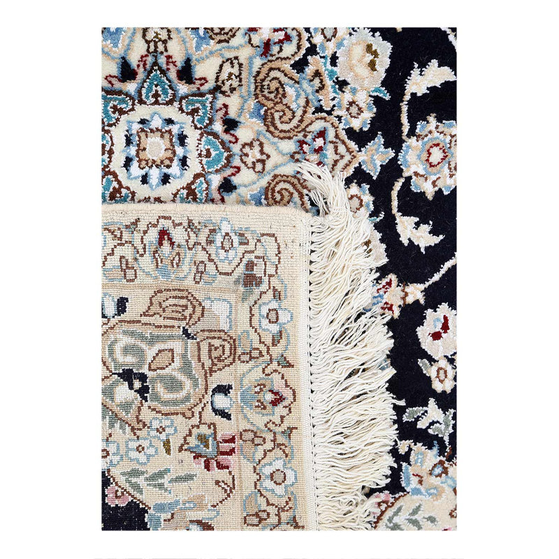 Tapis bleu marine en soie et laine Nain 2 pi x 3 pi