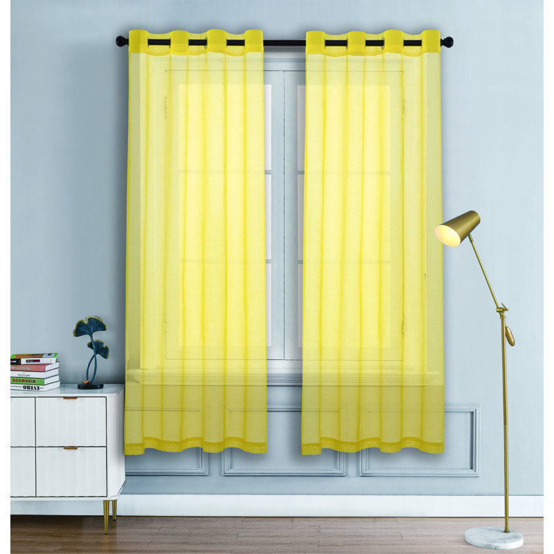 2 panneaux de rideaux semi-transparents avec œillets, Jaune, L 57 po x L 63 po