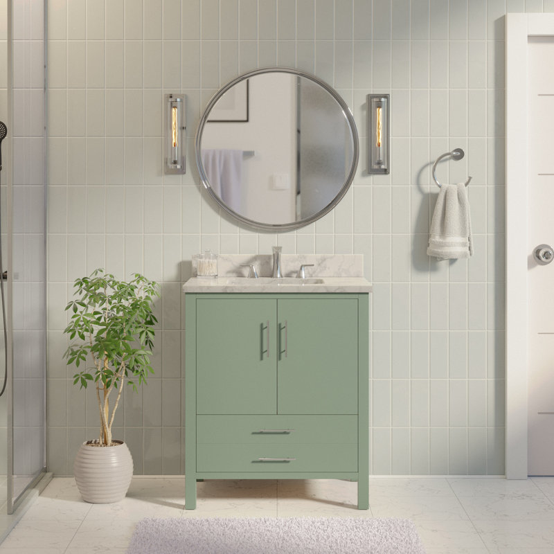 Ensemble de meuble-lavabo simple 30 po Kiara, Vert sauge, Marbre de Carrare