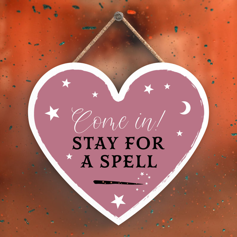 Witch Come In Wooden Heart Plaque, 10cm H x 9cm W x 0.5cm D