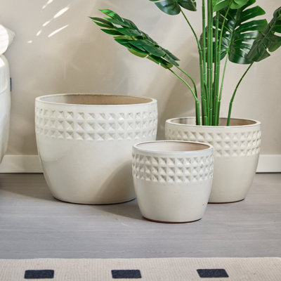 Handmade Ceramic Planter Set Of 3, 15/12/9 Inch Diameter