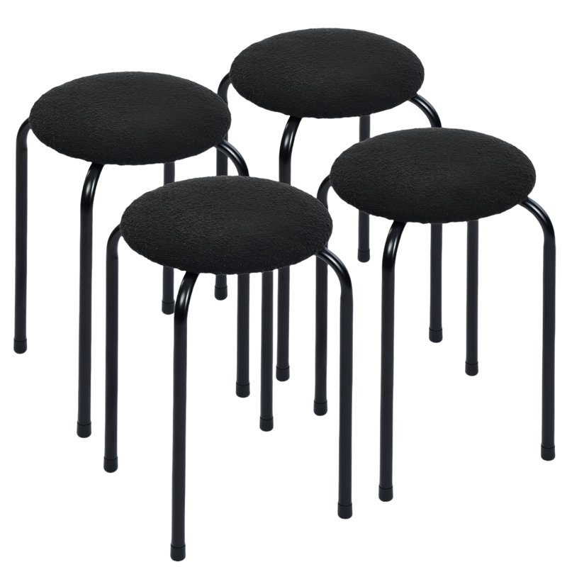 Stackable Stools Set Of 4,Padded Stool With Metal Legs(Black)