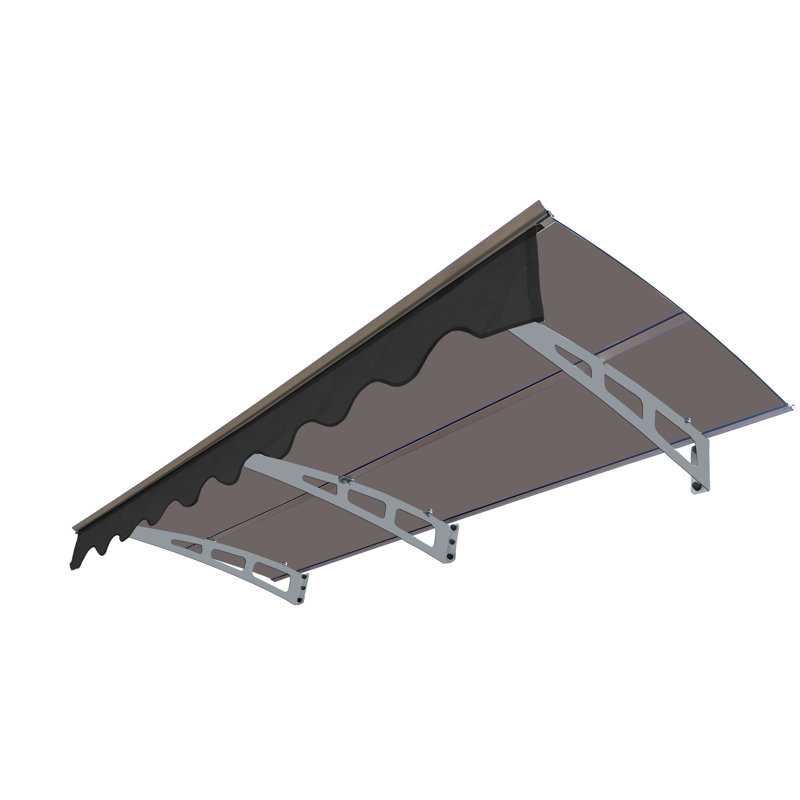 79" X 34" Window Awning Canopy - Polycarbonate Sheet Roof Strong Aluminum Alloy Brackets For Masonry House Rain Proof Brown Valance Solid Concrete Sunshade Gray