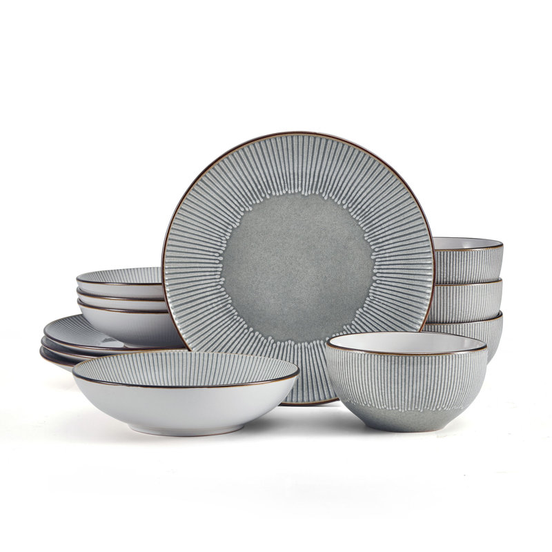 Service de table en grès 12 pièces, service pour 4 Arlie, gris