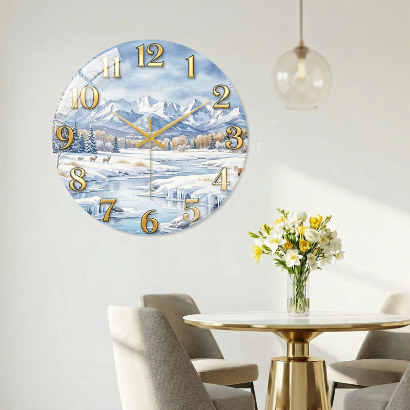 Horloge murale d'hiver en verre, 40 x 40 cm (15,7 x 15,7 pouces)