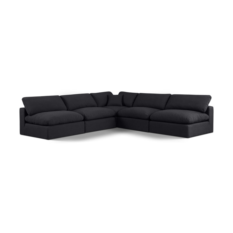 Canapé modulaire 5 pièces rembourré, Tissu texturé en lin noir