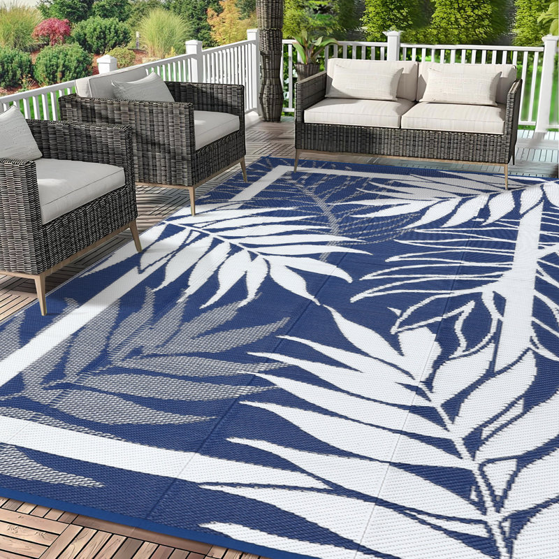 Tapis d'extérieur réversible en plastique pour terrasse, Blue, Runner 9' x 18'