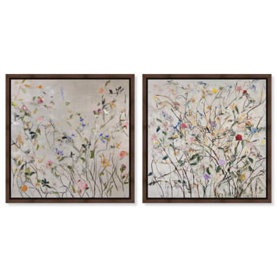 "Floral Decay Diptych", reproduction d'art sur toile encadrée par Art Remedy, cadre en noyer, 12 x 12