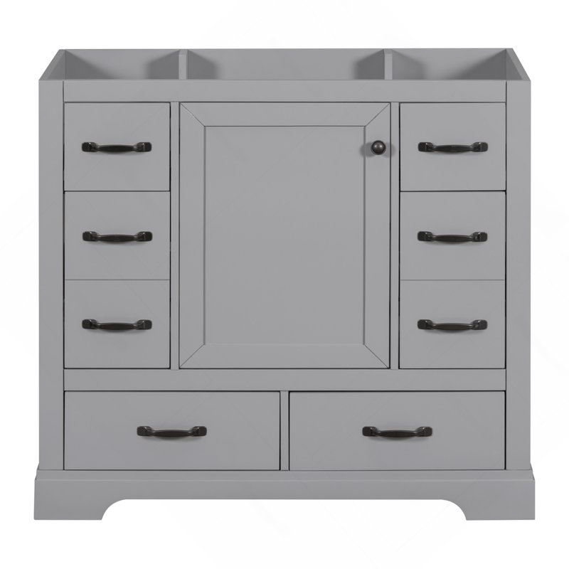 36" Bathroom Vanity Without Sink, Cabinet Base Only, Six Drawers, Multi-Functional Drawer Divider, Gray, Black